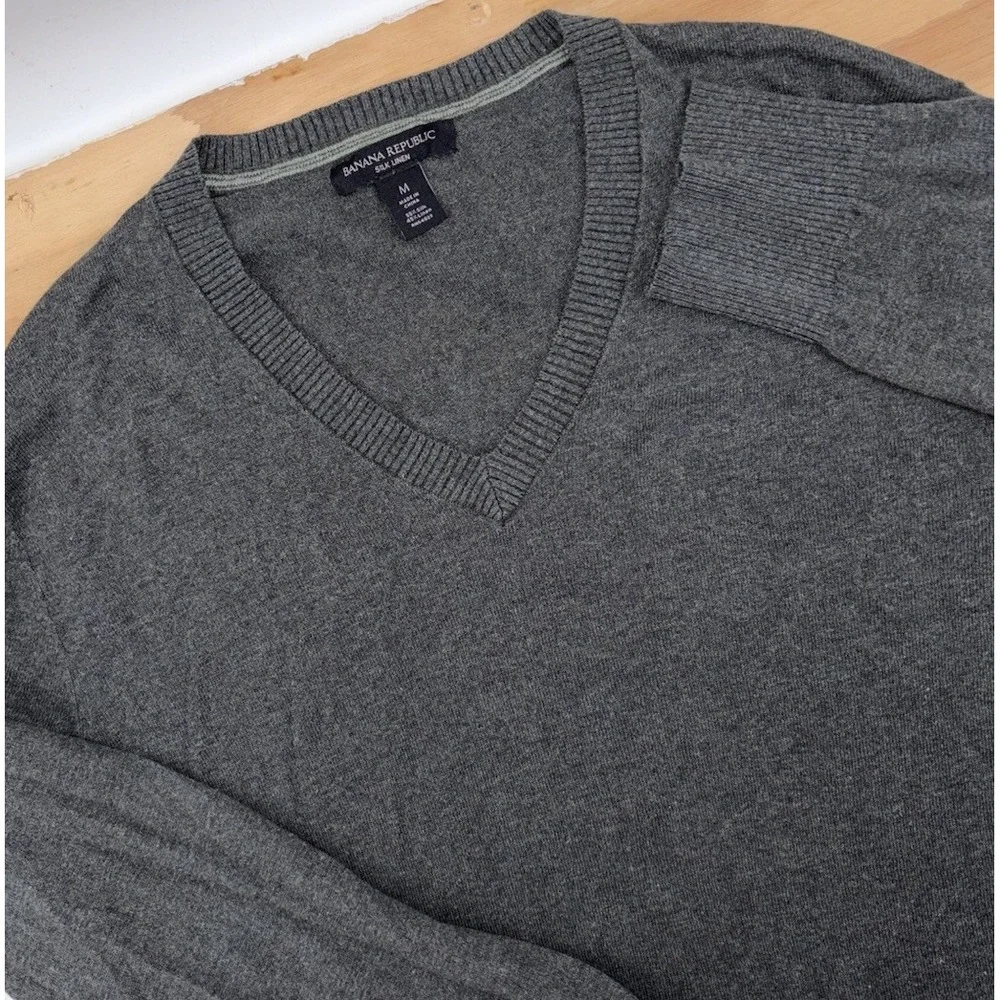Banana Republic Sweater Mens Medium Gray Silk Linen‎ Blend Pullover Crew Neck
